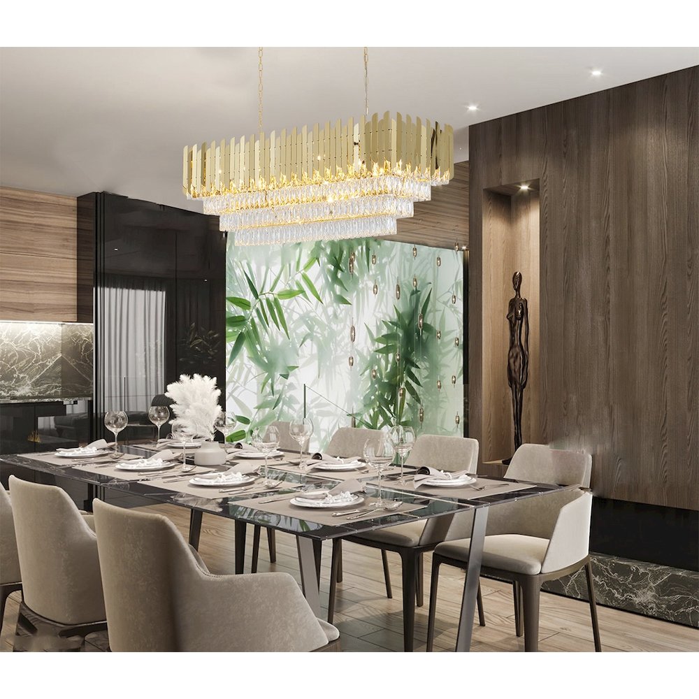 14-Light Gold Stainless Steel Chandelier With Clear Crystal Accents. Picture 9