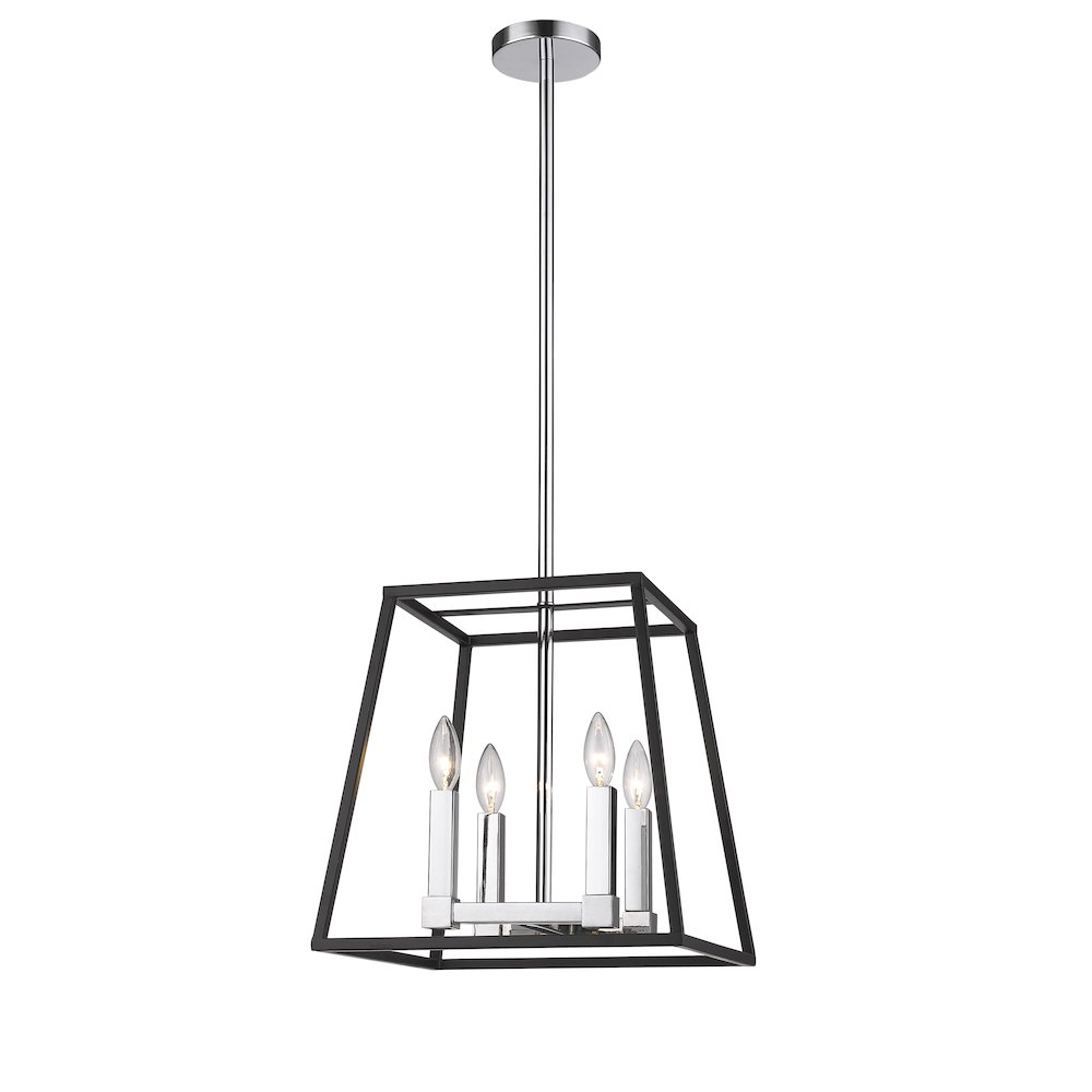 4-Light Matte Black And Chrome Metal Chandelier. Picture 1