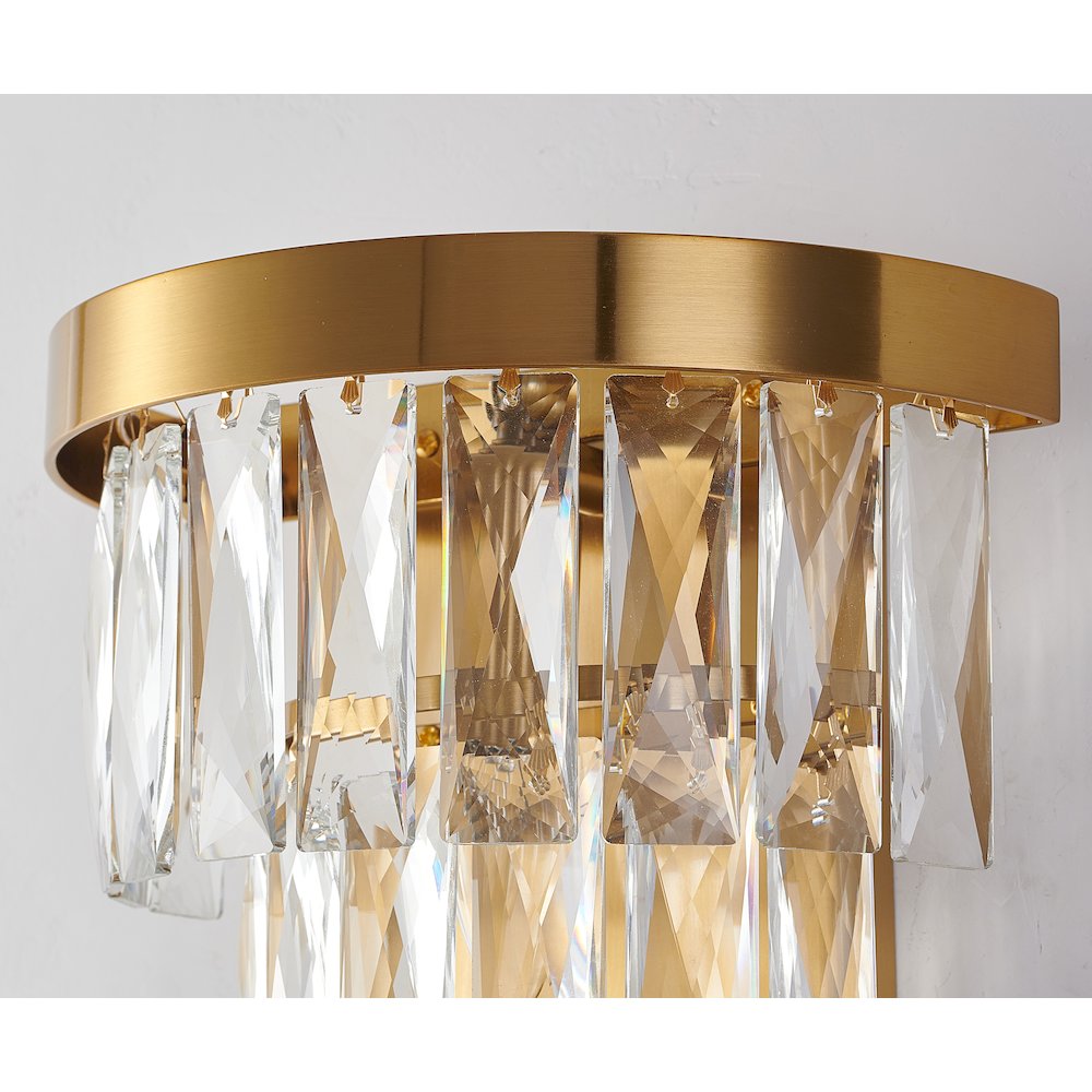 1-Light Satin Brass Wall Sconce With Clear Hanging Crystals. Picture 4