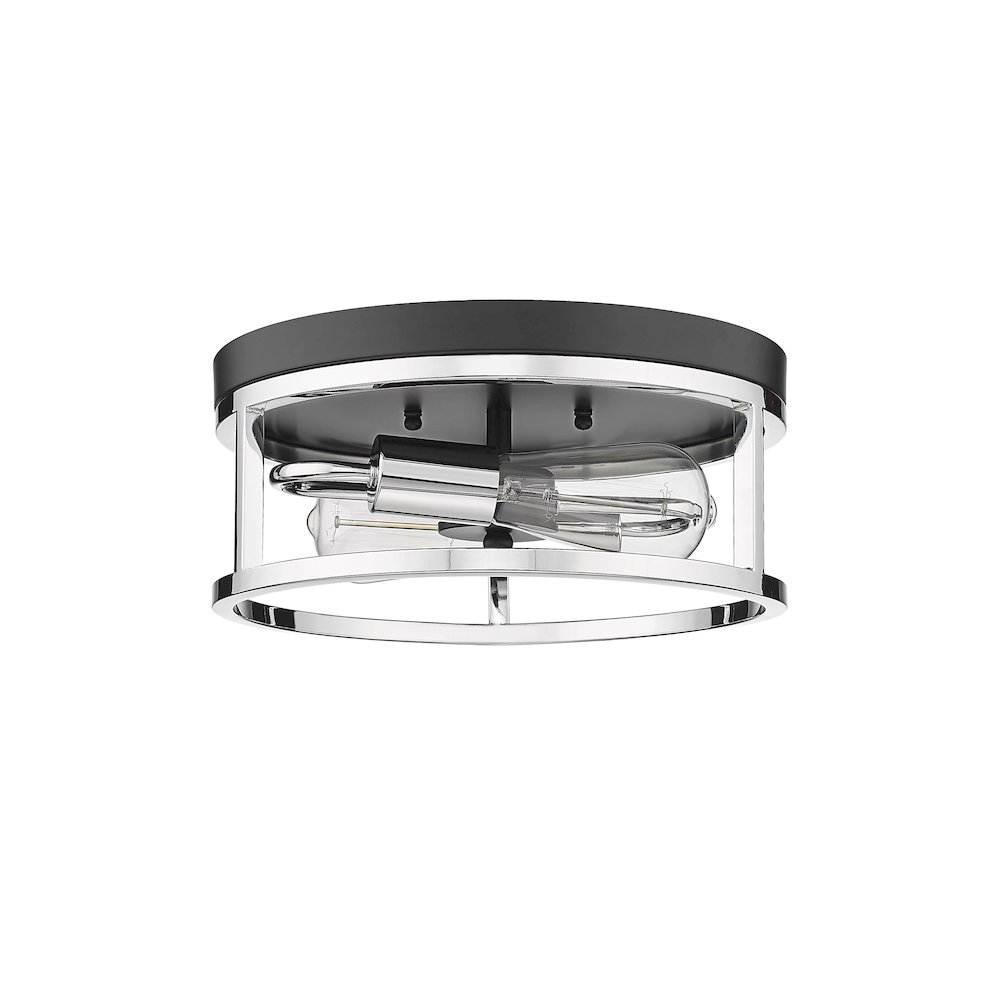 2-Light Black And Chrome Metal Flush Mount. Picture 2