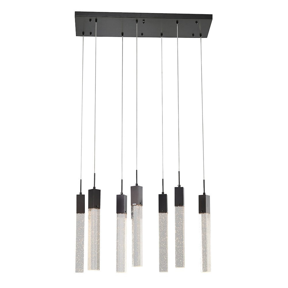 7-Light Matte Black Island Lighting With A Clear Bubble Crystal. Picture 1