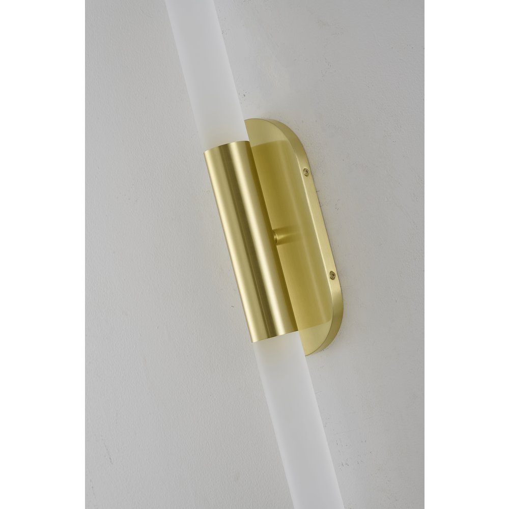 2-Light Satin Brass Wall Sconce Lighting With White Frosted Acrylic Shades. Picture 5