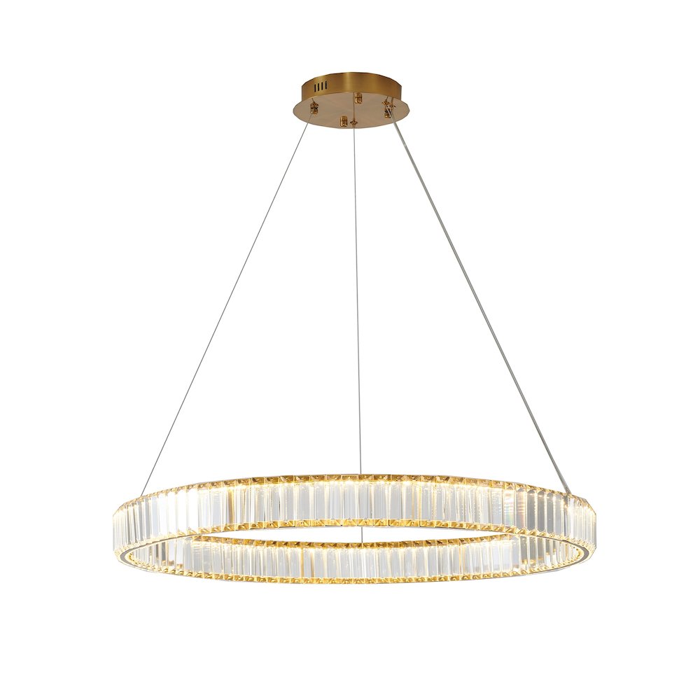 1-Light Gold Steel LED Chandelier With Crystals. Picture 1