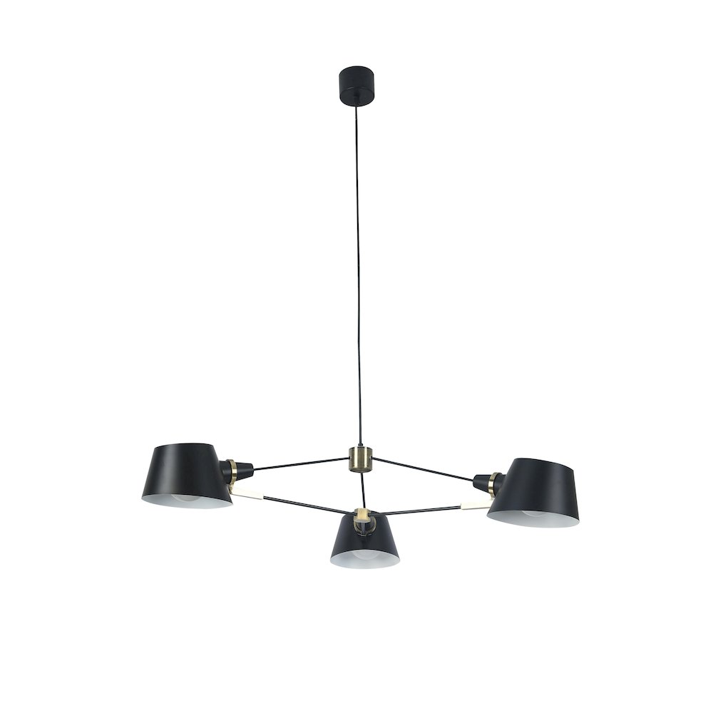 3-Light Black Iron Chandelier With Black Aluminum Shades. Picture 2