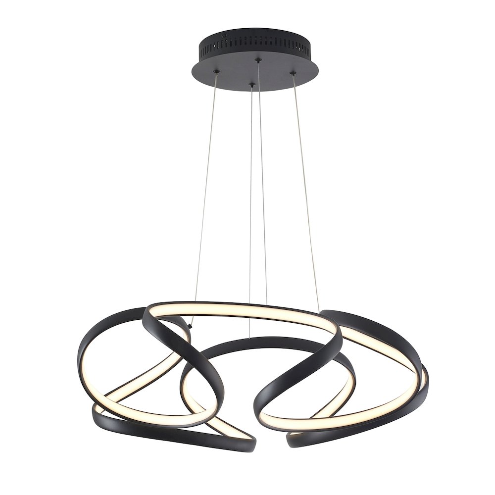 5-Light Matte Black LED Chandelier With White Acrylic Diffusers. Picture 1