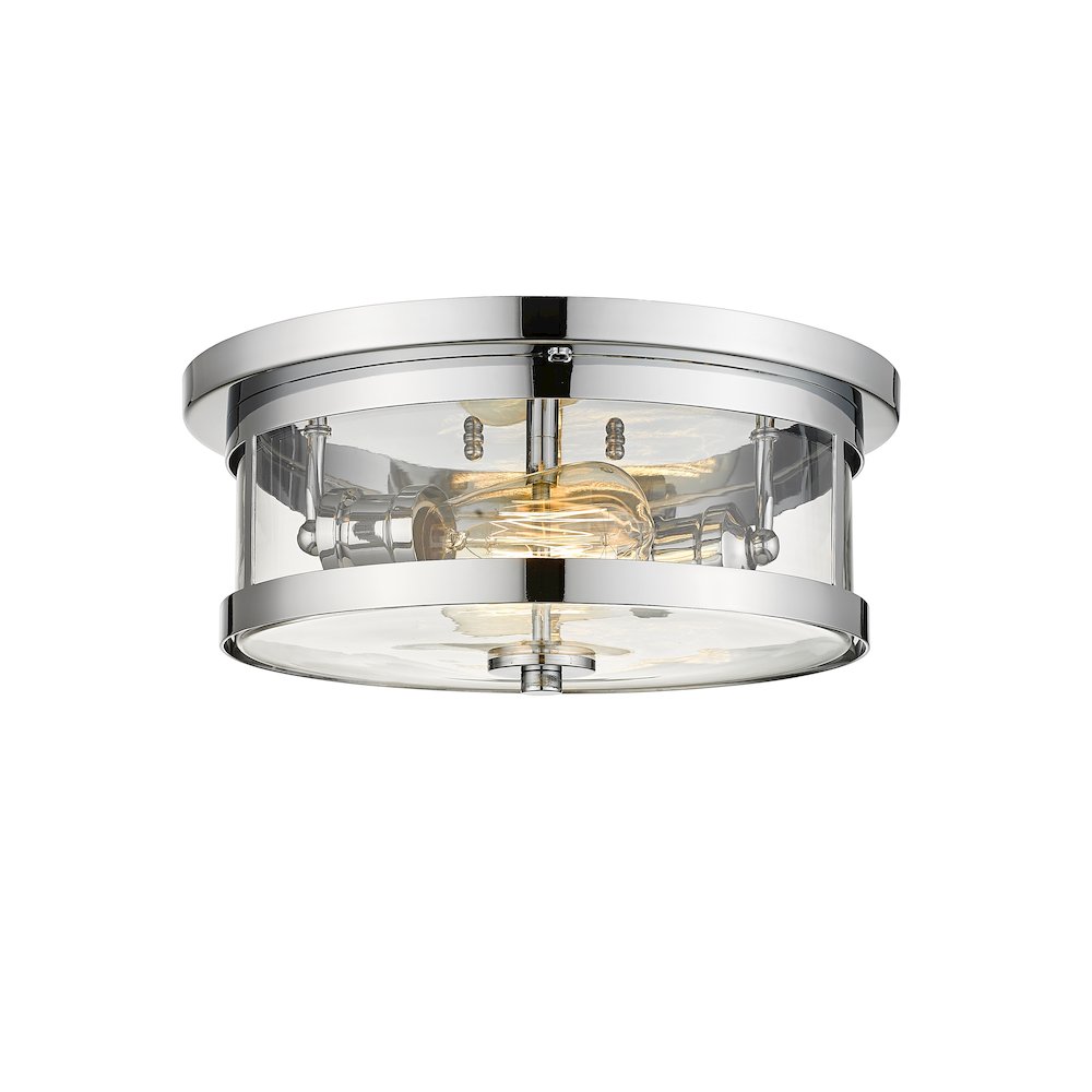 2-Light Chrome Flush Mount With A Clear Glass Shade. Picture 2