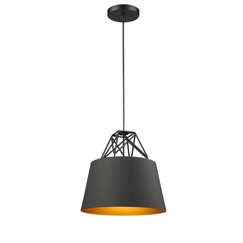 1-Light Black Shade With Gold Interior Single Pendant. Picture 1