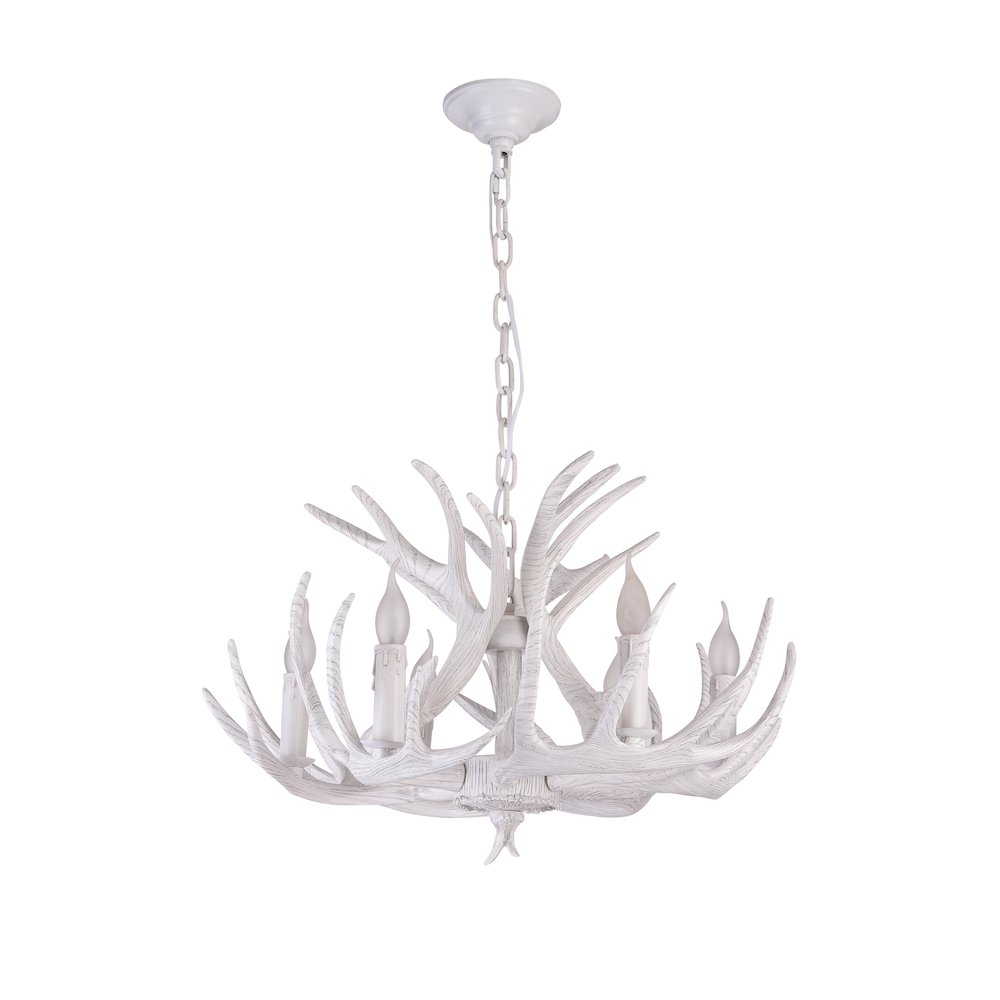 6-Light White Polyresin Antler Horn Chandelier. Picture 2