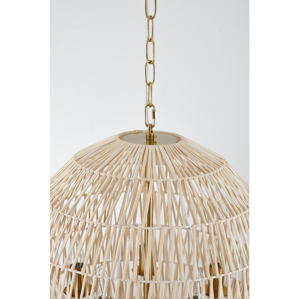 5-Light Brass Chandelier With A Natural White Wood Vine Basket Shade. Picture 3