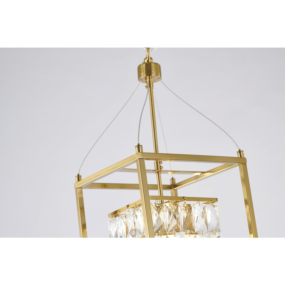 4-Light Antique Brass Cage Chandelier With Clear Crystals. Picture 4