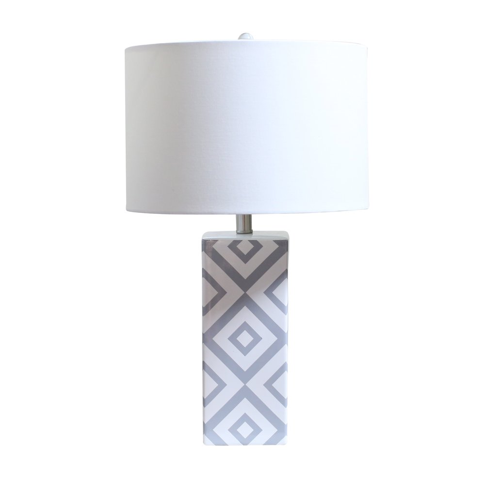 1-Light White And Grey Ceramic Table Lamp With A Shade. Picture 1