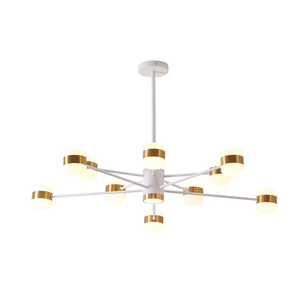 10-Light White LED Chandelier With Gold Accents And White Acrylic Shades. Picture 1