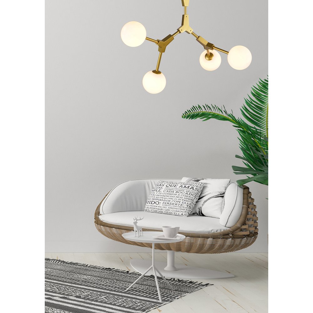 4-Light Gold Chandelier With White Glass Shades. Picture 3