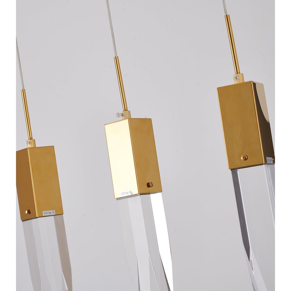 3-Light Gold Island Lighting With A Clear iceberg Crystal. Picture 3