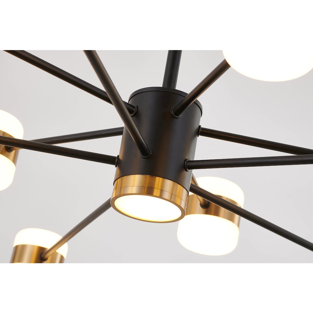 10-Light Black LED Chandelier With Gold Accents And White Acrylic Shades. Picture 4