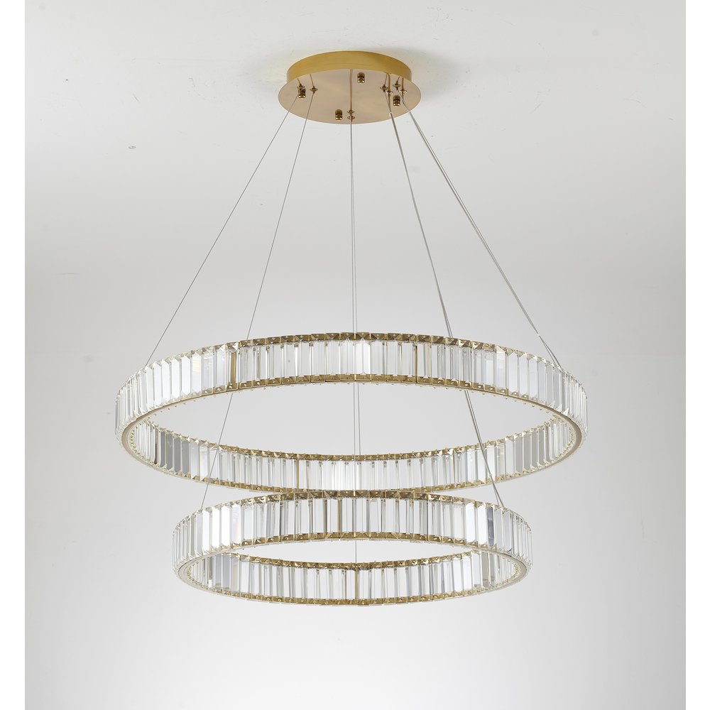 2-Light Gold Steel LED Chandelier With Crystals. Picture 2