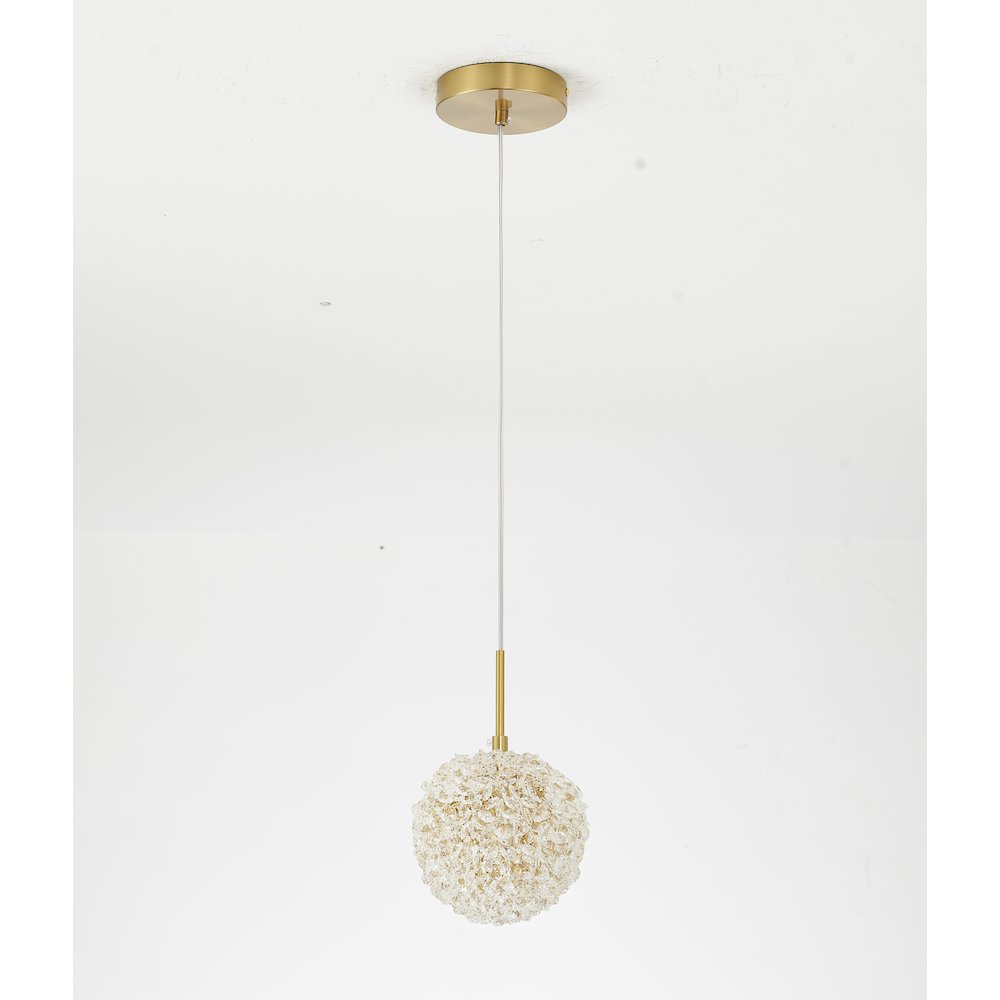 1-Light Brass Steel Single Pendant With Clear Crystal Beaded Ball. Picture 2