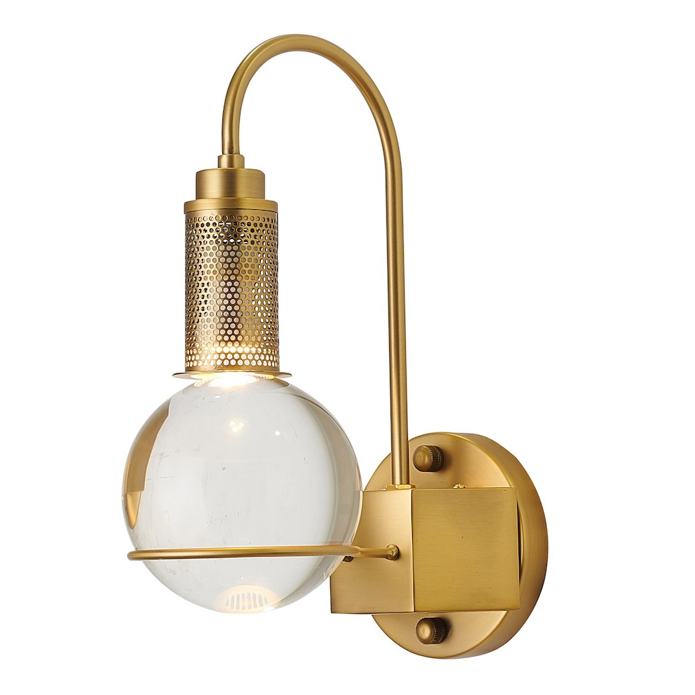 1-Light Antique Brass Metal Wall Sconce With A Clear Crystal Ball. Picture 1