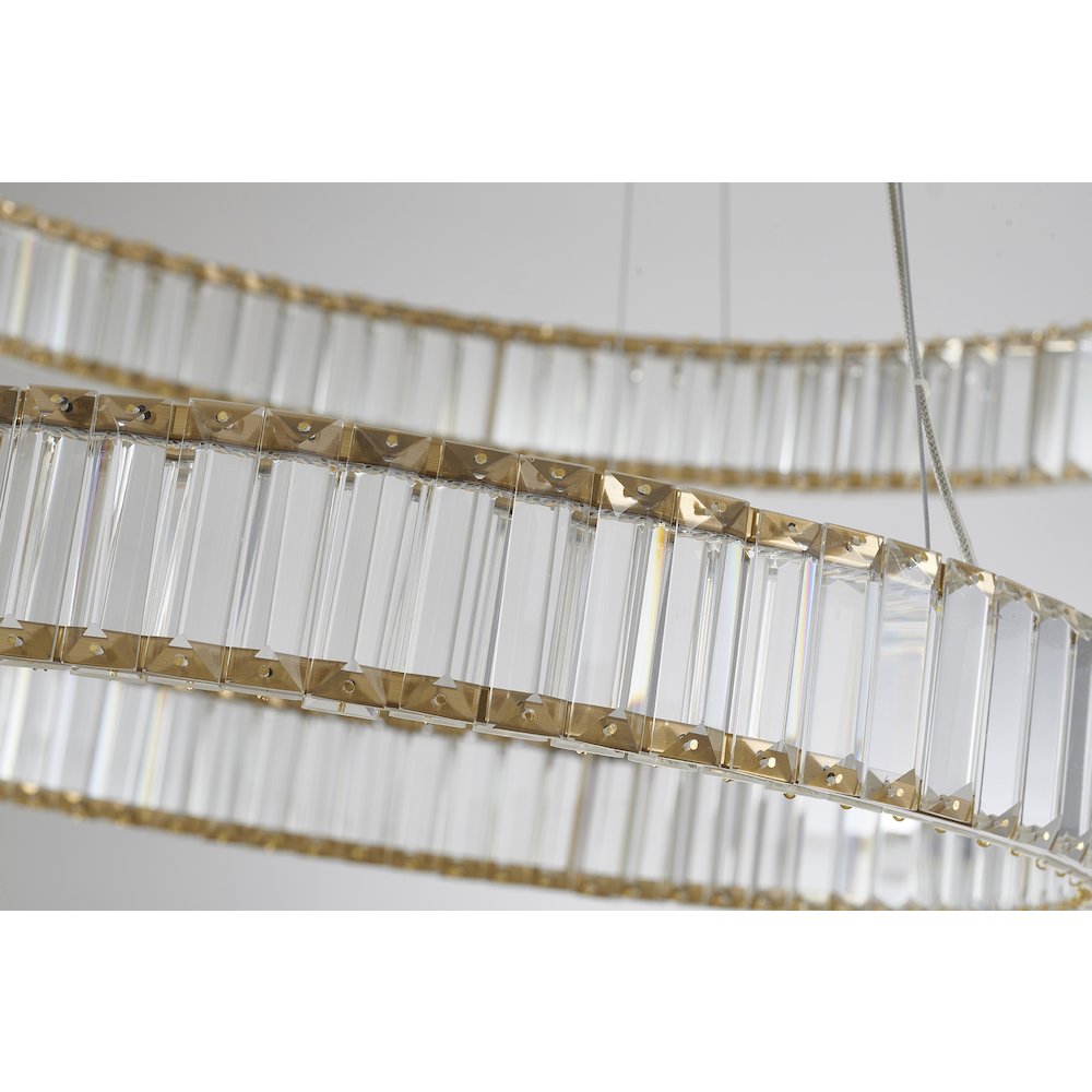 2-Light Gold Steel LED Chandelier With Crystals. Picture 5
