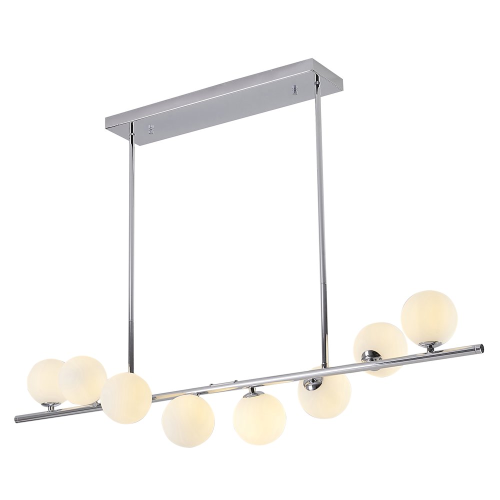 8-Light Chrome Metal Chandelier With White Glass Shades. Picture 1