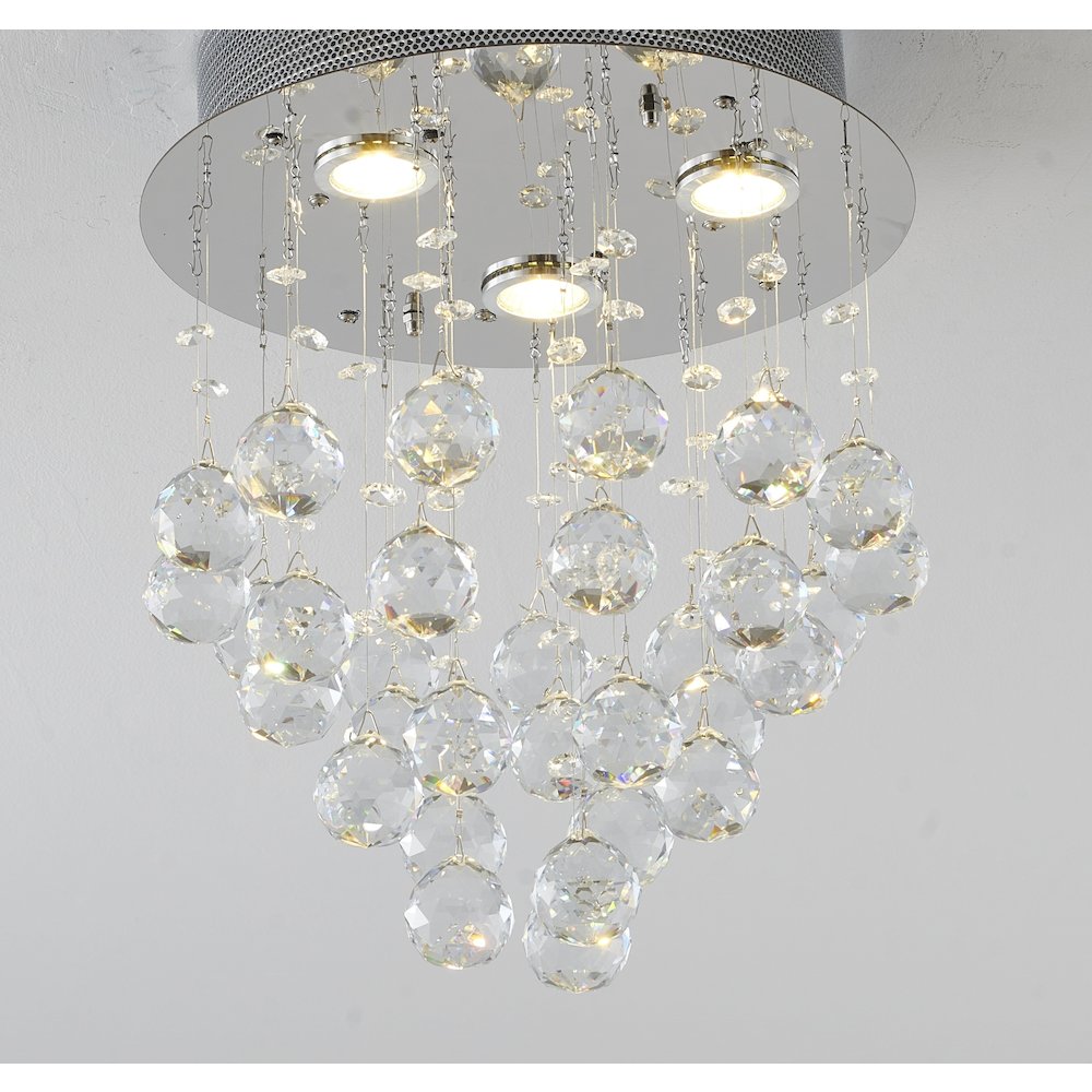 3-Light Chrome Flush Mount With Clear Crystals. Picture 3