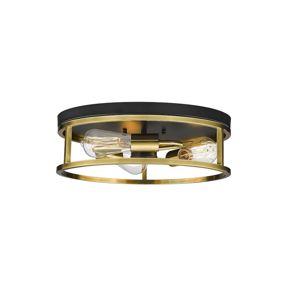 3-Light Black And Gold Metal Flush Mount. Picture 1