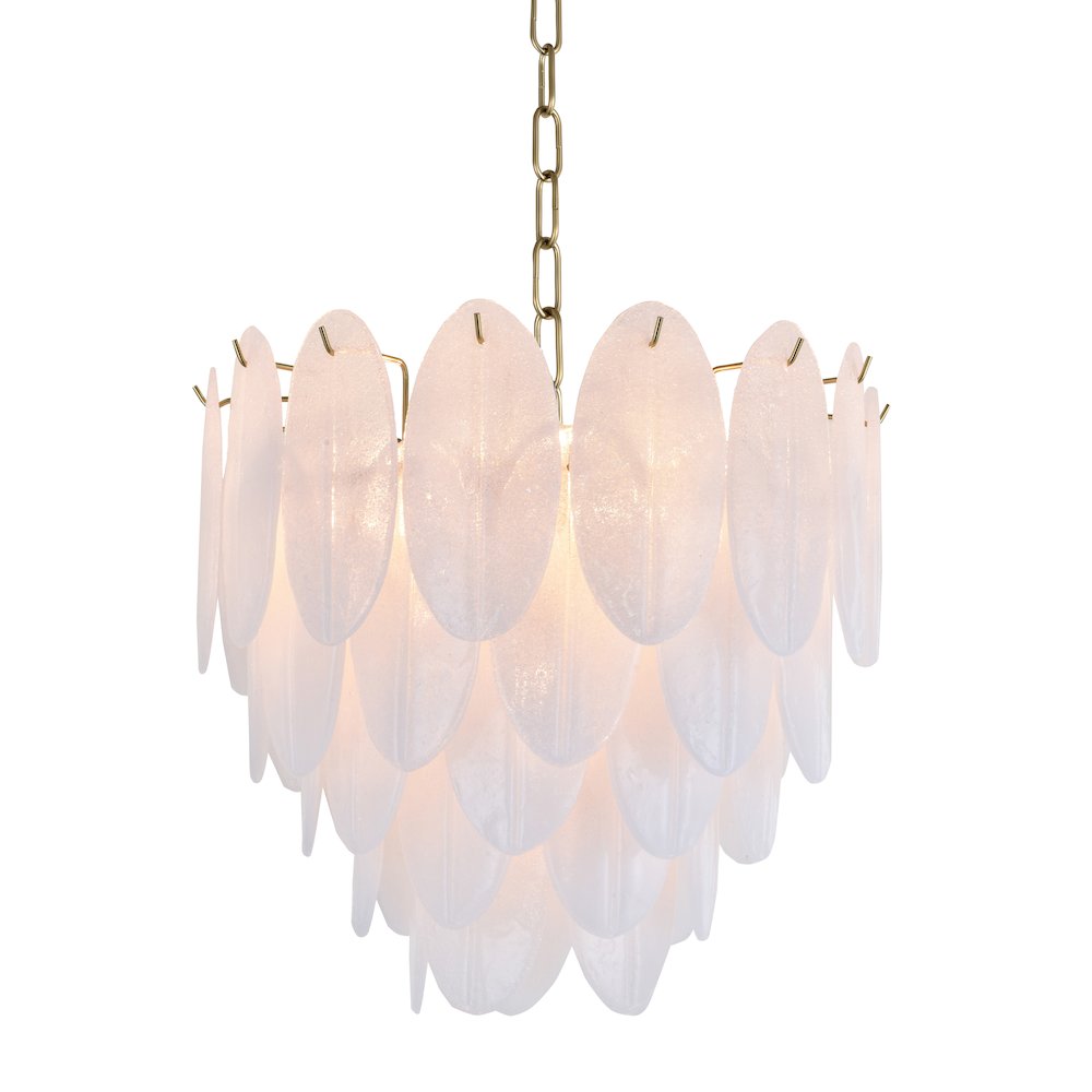 9-Light Brass Chandelier With Frosted Petal Glass. Picture 1