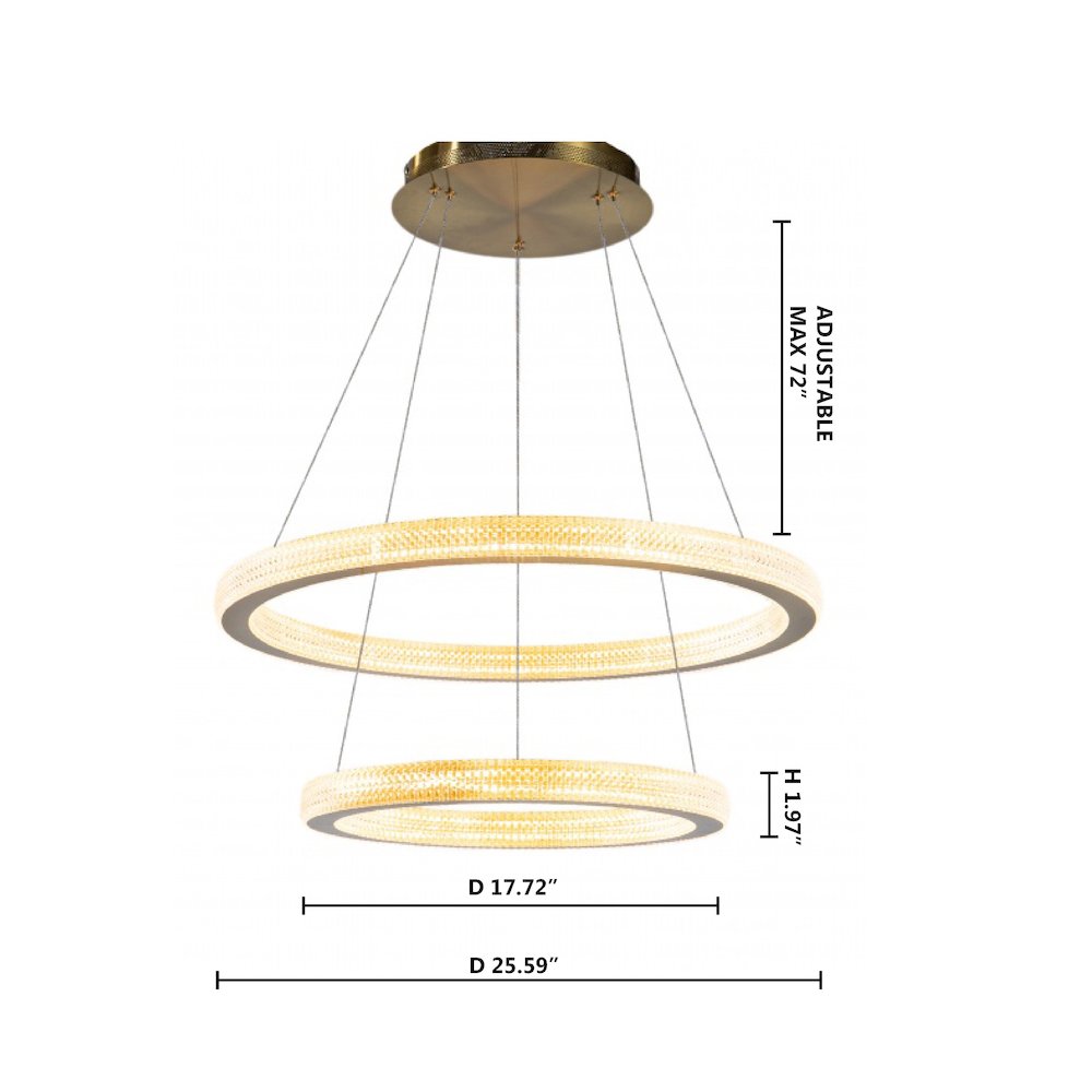 2-Light Sand Gold LED Chandelier With Acrylic Diffusers. Picture 2