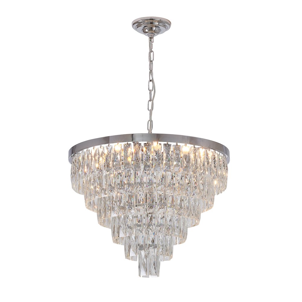 14-Light Chrome Metal Chandelier With Clear Crystals. Picture 1