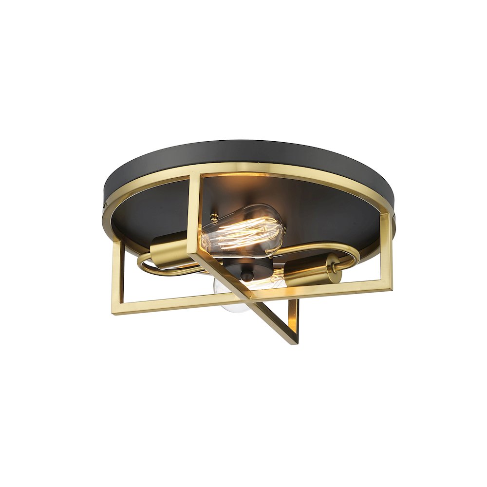 2-Light Black And Gold Cage Flush Mount. Picture 1