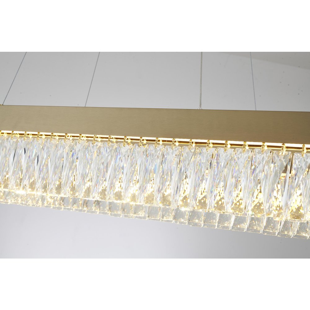 4-Light Gold Hairline LED Chandelier With Clear Crystals. Picture 6