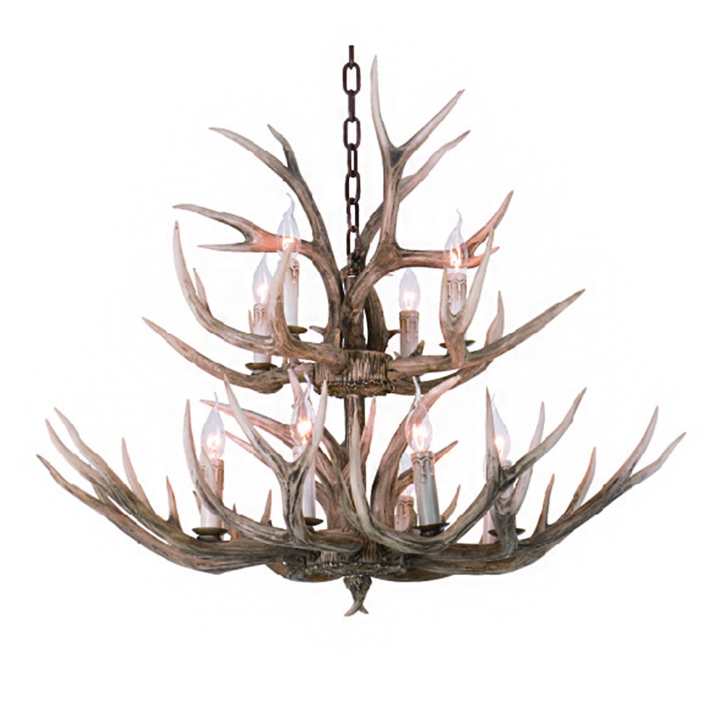 12-Light Bronze Polyresin Antler Horn Chandelier. Picture 1