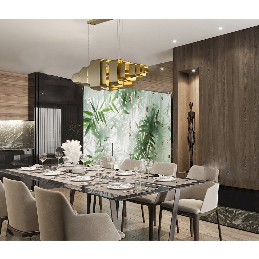 1-Light Satin Brass Stainless Steel LED Chandelier. Picture 7