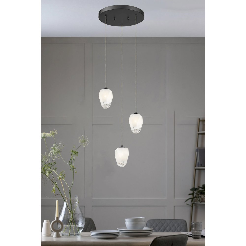 3-Light Black Chandelier With White Glass Shades. Picture 5
