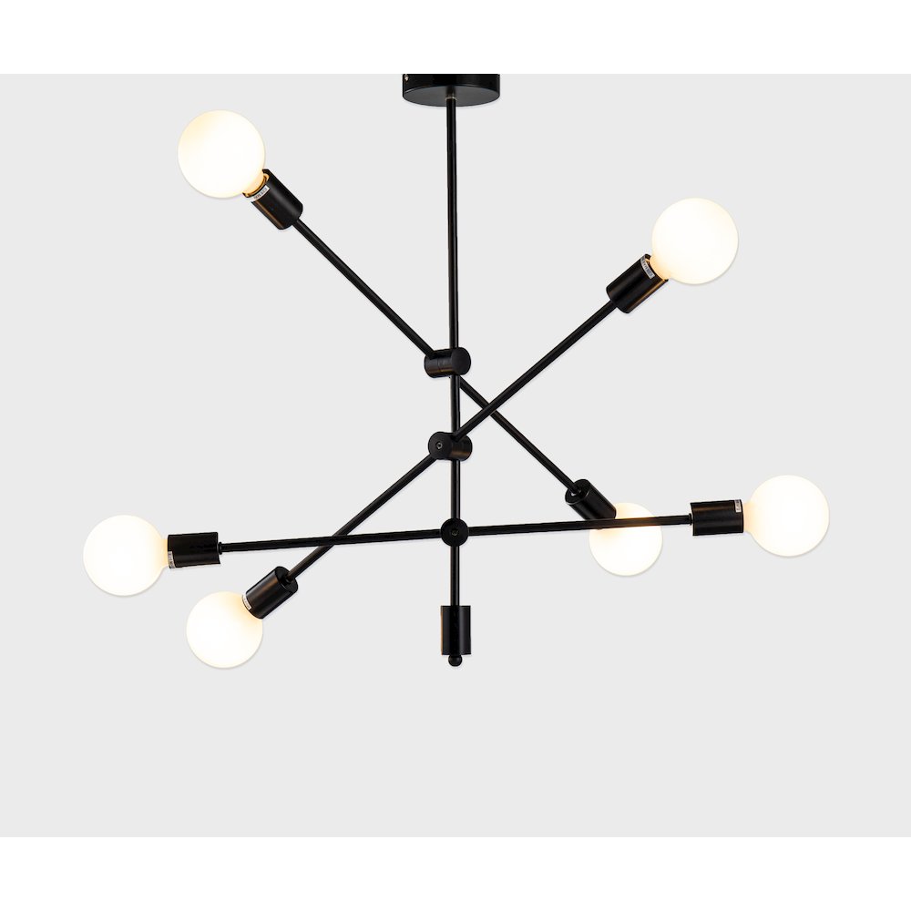 6-Light Matte Black Metal Sputnik Chandelier. Picture 3