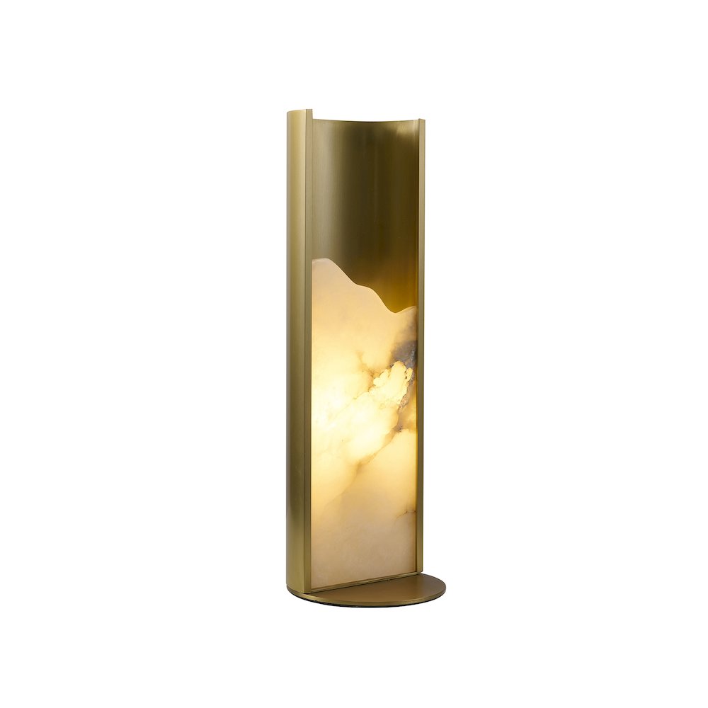 1-Light Stain Brass Aluminum Table Lamp With A White Alabaster. Picture 1