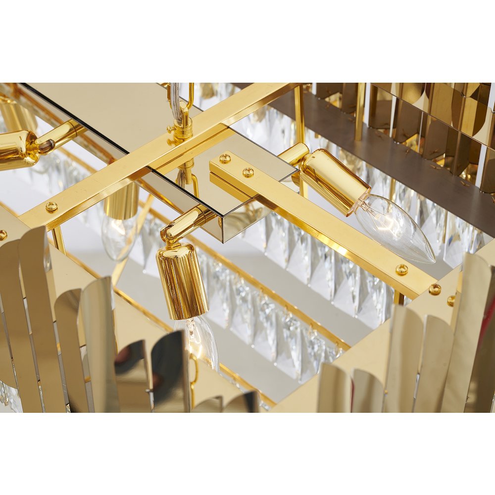 14-Light Gold Stainless Steel Chandelier With Clear Crystal Accents. Picture 5
