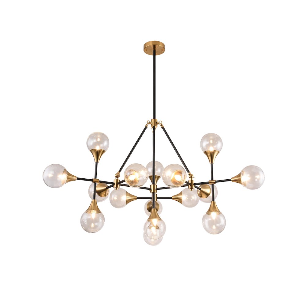 16-Light Black And Gold Chandelier With Clear Glass shades. Picture 1