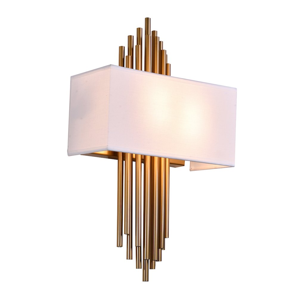 2-Light Gold Rod Wall Sconce With A White Shade. Picture 2