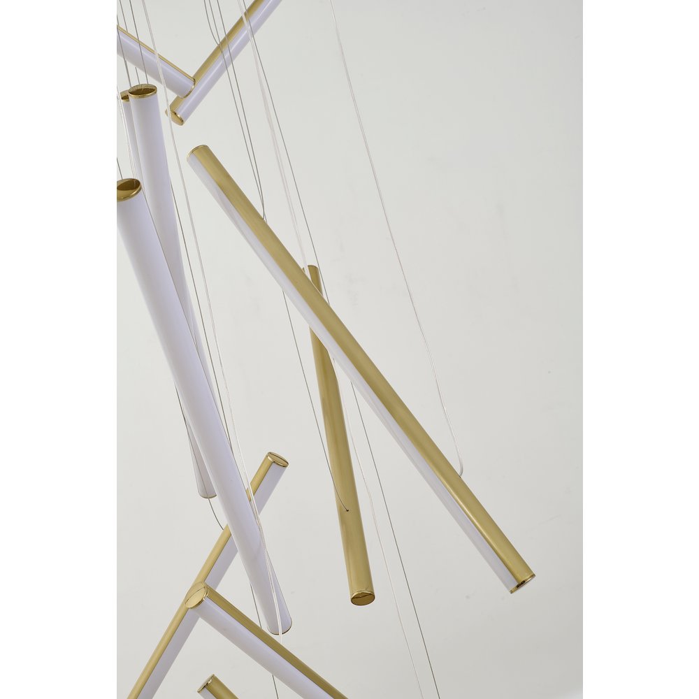 12-Light Brass Metal LED Chandelier With White Acrylic Diffusers. Picture 4