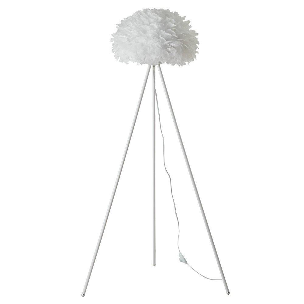 1-Light White Goose Feather Ball Floor Lamp With A White Iron Frame. Picture 2