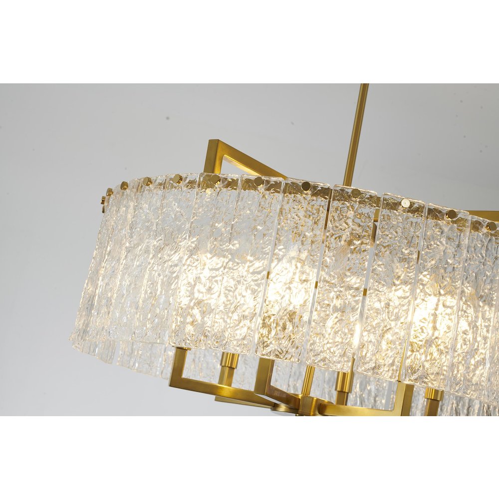 6-Light Brass Chandelier With Hanging Clear Rippled Glass. Picture 5