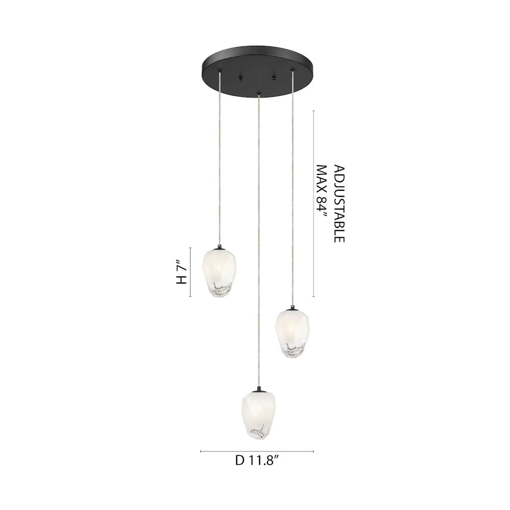 3-Light Black Chandelier With White Glass Shades. Picture 3