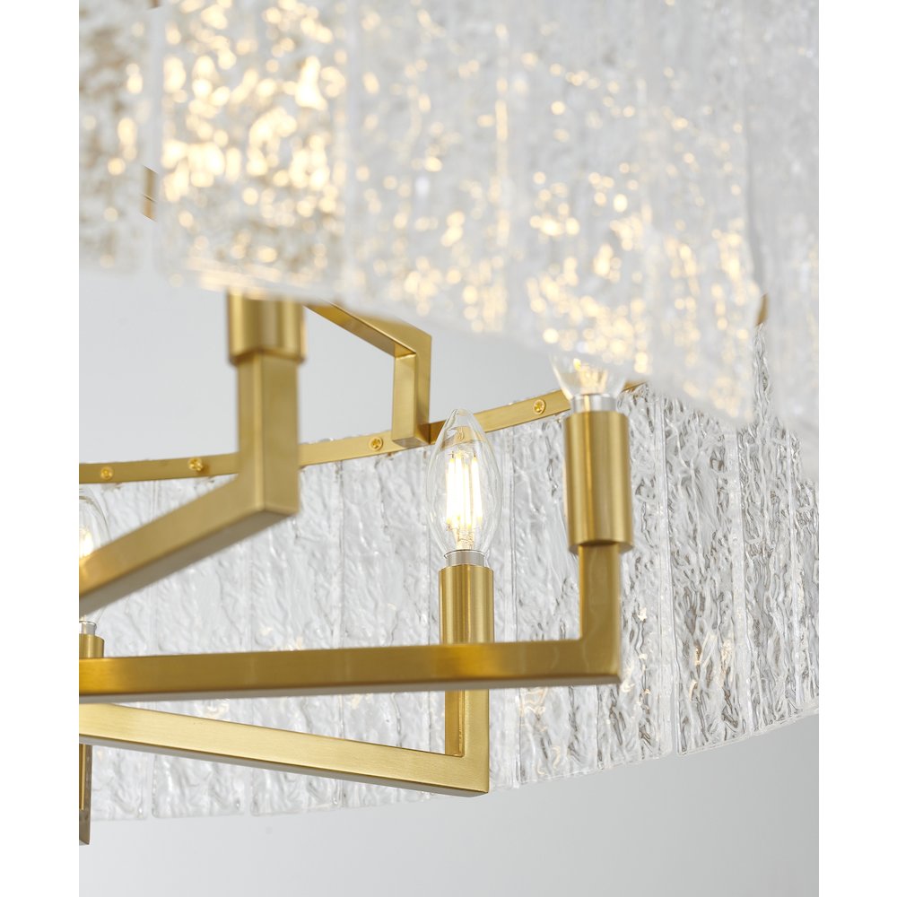 8-Light Brass Chandelier With Hanging Clear Rippled Glass. Picture 5
