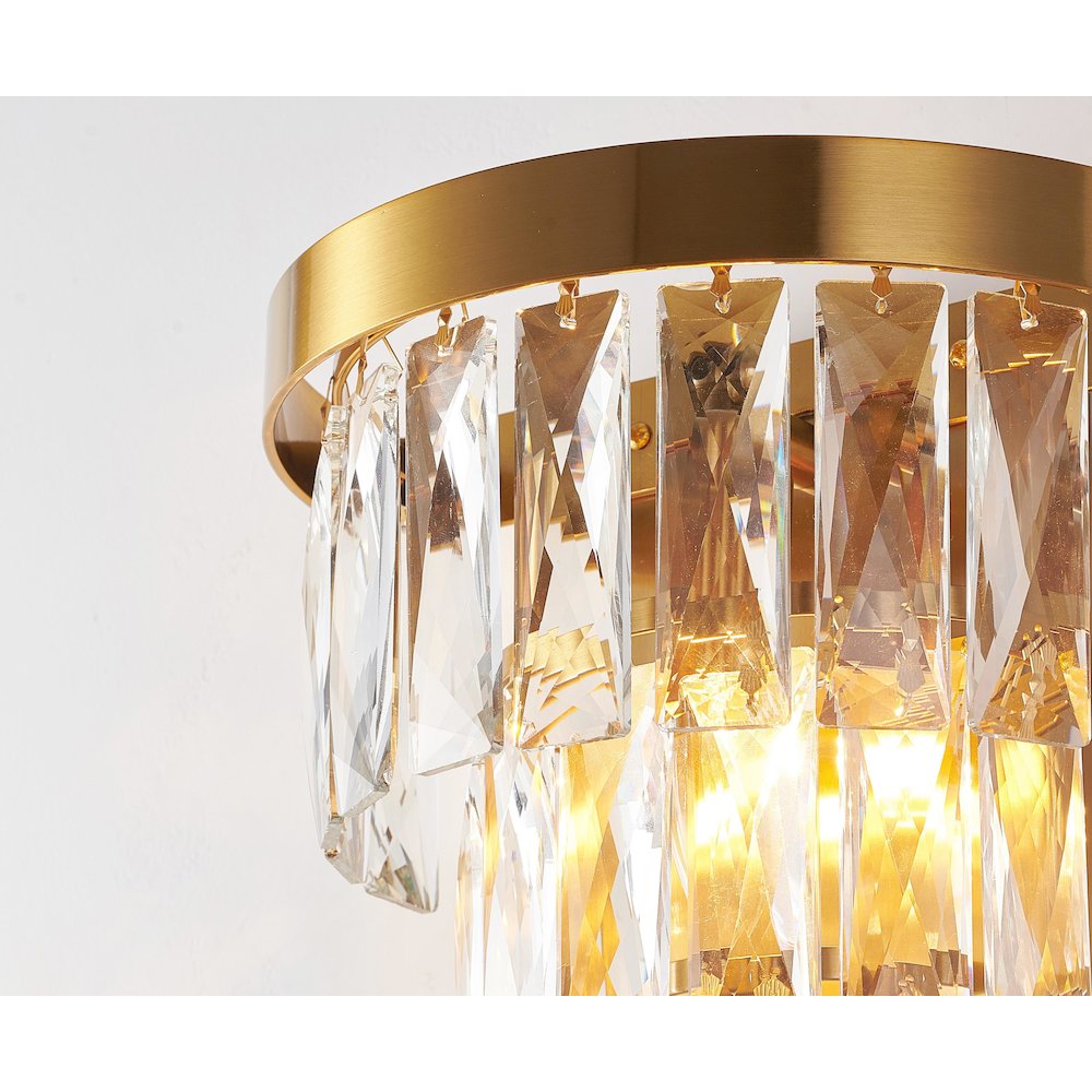 3-Light Brass Wall Sconce With Clear Hanging Crystals. Picture 4