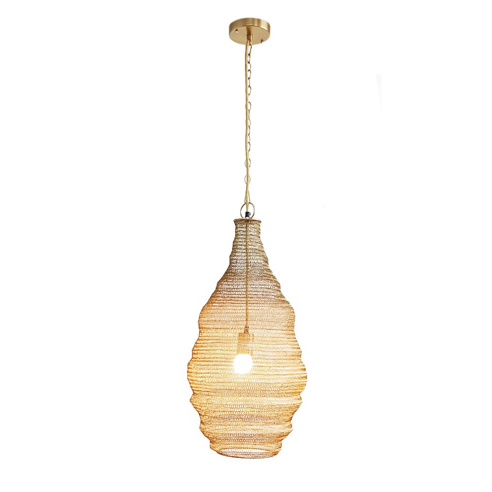 1-Light Gold Pendant With A Chain Basket Shade. Picture 1