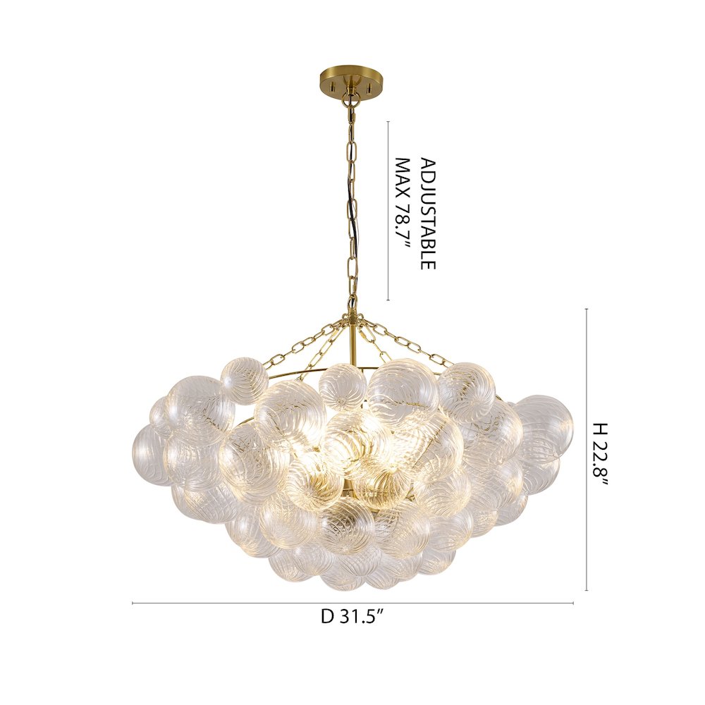 12-Light Brass Chandelier With Clear Swirl Glass Accents. Picture 5