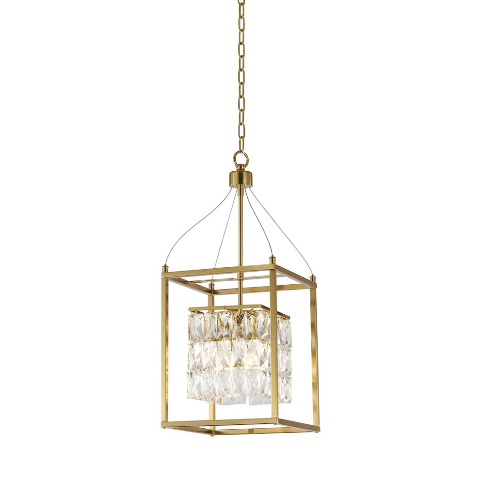 4-Light Antique Brass Cage Chandelier With Clear Crystals. Picture 1