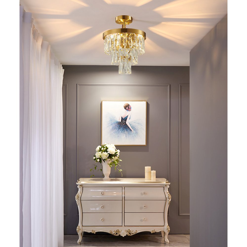3-Light Gold Metal Chandelier With Clear Crystals. Picture 5
