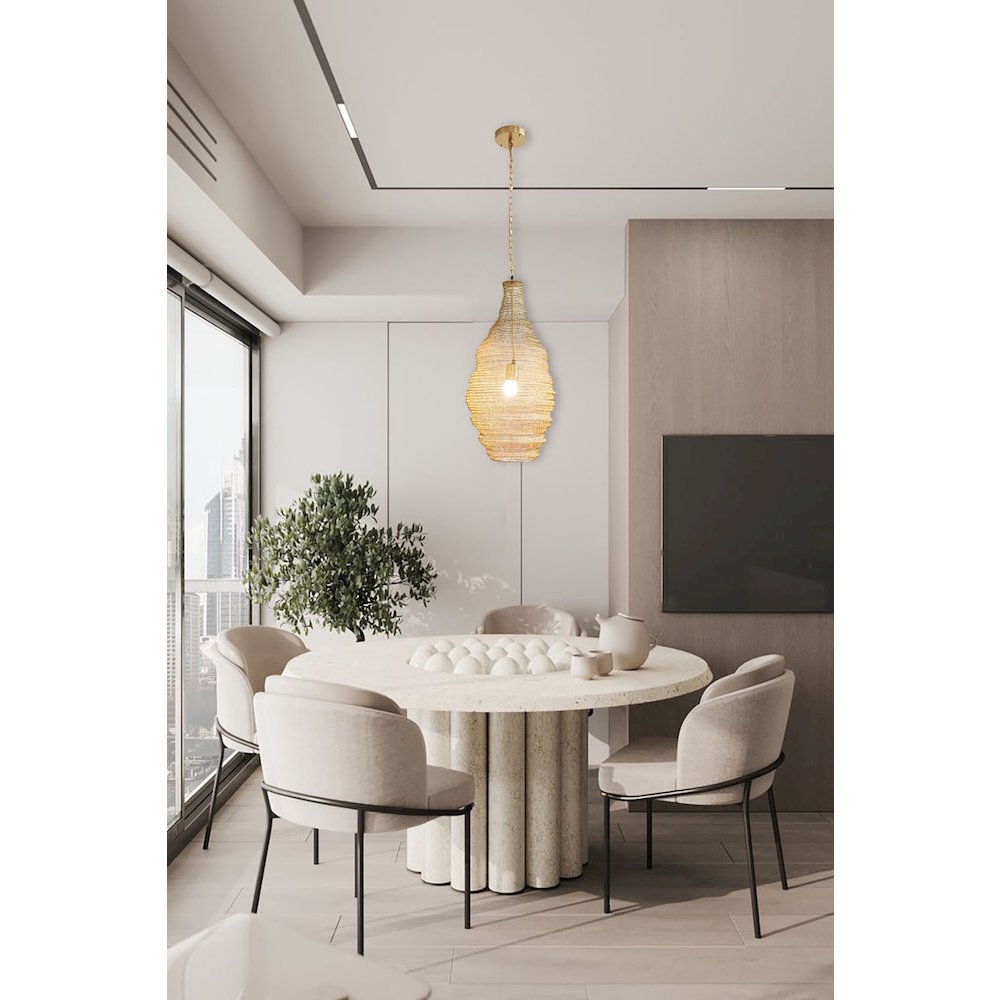 1-Light Gold Pendant With A Chain Basket Shade. Picture 7